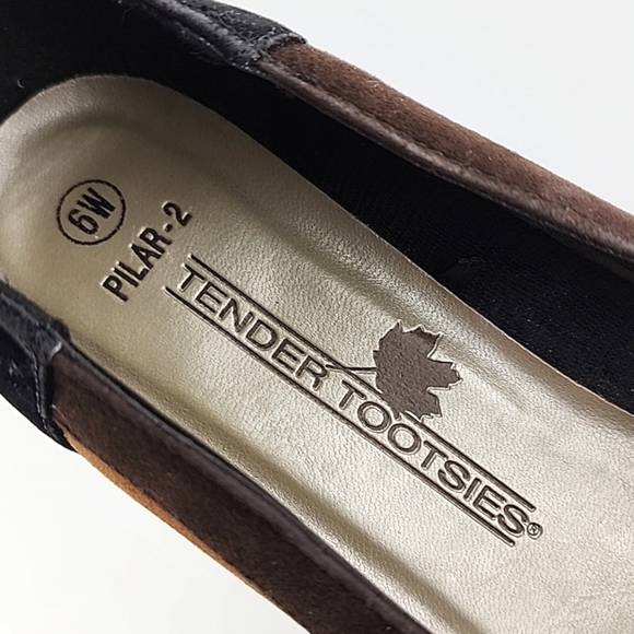 Tender Tootsies Pilar-2 Colourblock Heeled Pump Black Tan Brown Size 6W - Picture 14 of 14